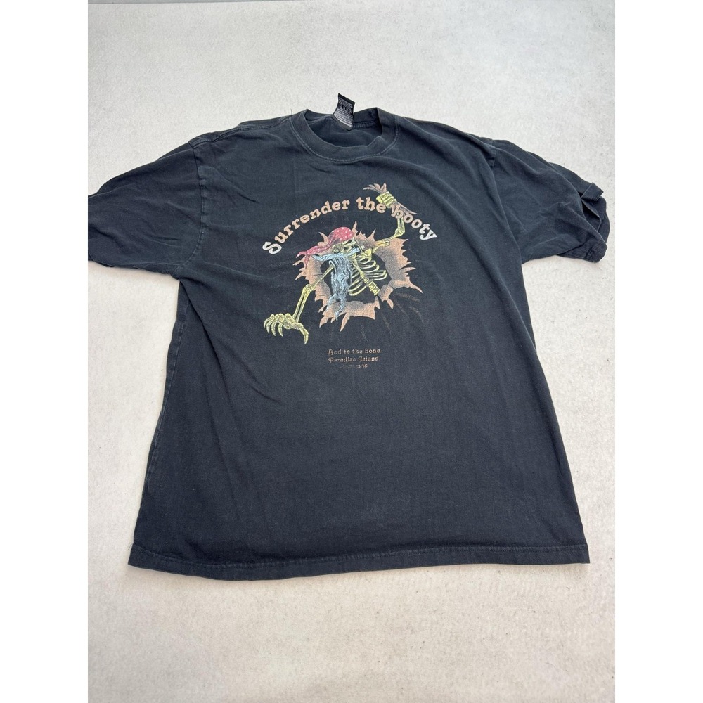 Pirana Joe Surrender The Booty Shirt Mens XL Black Pirate Skeleton Tee Bahamas